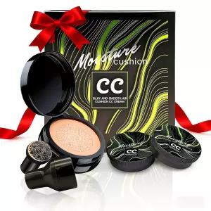 여성용 버섯 헤드 에어 쿠션 CC 크림 선물 세트 리필 2개가 포함된 풀사이즈 메이크업 파운데이션 1개