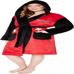 여성용 땅콩 스누피 플리스 로브 S？2XL 후드 목욕 가운 아늑한 라운지웨어 크리스마스 선물