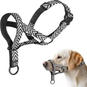부드러운 개 머리 칼라 나일론 노 풀 패딩 홀터 패션 스트라이프 반려견용 통기성 코 목줄 당김 방지 짖음