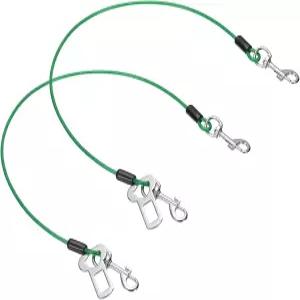 씹는 것을 방지하는 개 목줄 24인치 안전벨트 하네스와 더블 클립 연장 강철 땋은 차량용 테더(녹색 2개)