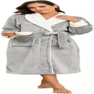 여성용 롱타이 플러시 플리스 목욕 가운 양면 포켓과 벨트가 있는 롱 로브 따뜻하고 포근한 푹신한 잠옷