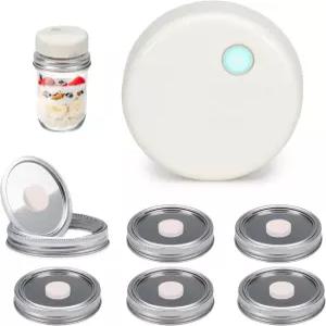 SealVax 메이슨 병 진공 밀봉기 키트 - 재사용 가능한 스테인리스 스틸 뚜껑이 있는 자동 정지 전기 볼 앤