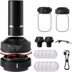 다기능 전기 메이슨 병 진공 씰러 키트 - 와인 스토퍼 2개 표준 및 와이드 마우스 뚜껑 오프너 USB 충전이