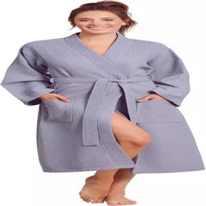 여성용 고급 코튼 목욕 가운 - 흡수성 및 빠른 건조 가볍고 부드러운 기모노 스타일 와플 직조 로브