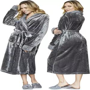 여성용 로터스 린넨 플러시 로브 - 부드러운 목욕 가운 커스텀 모노그램 포켓이 있는 따뜻한 플리스