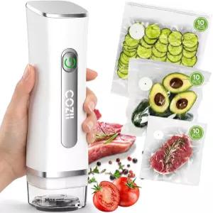 음식용 컴팩트 진공 밀봉기 휴대용 + 재사용 가능한 봉투 30개 - 음식 절약 보관용 무선 음식물을 6배 더