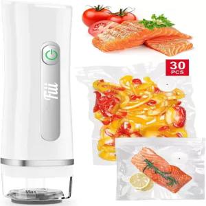 음식용 Fii 휴대용 진공 밀봉기 눈에 보이는 물탱크가 있는 소형 재사용 가능한 봉투 30개 순백색