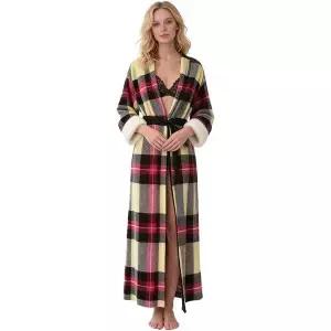 조절 가능한 벨트가 있는 여성용 아늑한 플란넬 롱 로브 경량 목욕 가운 홈 일상적인 라운지
