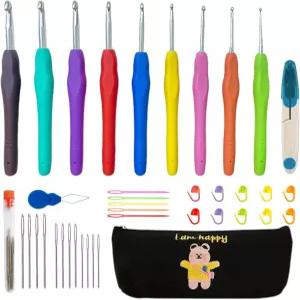 크로셰 후크 세트 케이스가 있는 바늘 부드러운 그립 손잡이가 에르고노믹 2mm-6mm 크기의 9가지 크기