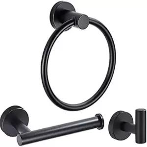 3피스 욕실 키트 액세서리 세트 화장지 홀더 및 후크 SUS 304 스테인리스 스틸 하드웨어 세트(매트 블랙)