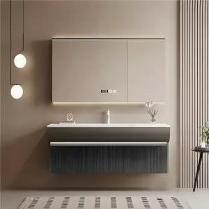 욕실 세면대 세트 싱글 싱크대가 있는 벽걸이 방수 캐비닛에는 스마트 디포그 미러 및 내장형 LED 조명