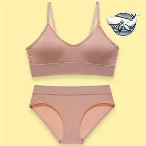 [오노마] ONM 여성 편안한 무선 속옷 핑크 기본 브라탑 팬티