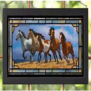 야생 날개 오버 더 탑 말 테마 스테인드글라스 크리스 커밍스 - 23인치 와이드 액자 창문 패널 집이나