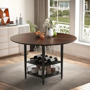 4인용 VFK 47인치 원형 식탁 주방 테이블 가정용 식당 거실을 위한 2단 수납 선반이 있는