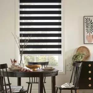 윈도우용 GHV 지브라 블라인드 유선 블랙아웃 듀얼 레이어 프라이버시 음영 조명 제어(블랙 28인치(W) x