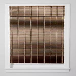 TJ 글로벌 무선 대나무 창문 블라인드 선섀도 조명 필터링 로마 색상 - 다크 브라운(W24 X L64)