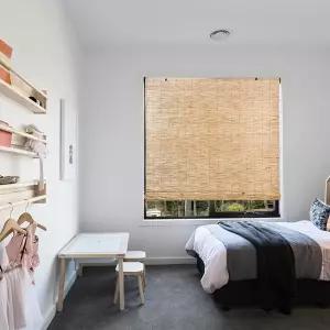 포에버 대나무 빛 필터링 코드프리 리드 블라인드 윈도우 매뉴얼 로만 롤업 섀도우 내추럴 48인치 W x