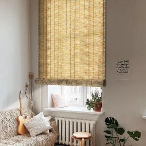 리드 커튼 대나무 빛 필터링 롤러 음영 47인치 W x 71인치 H 레트로 내추럴 롤업 윈도우 블라인드 실외용