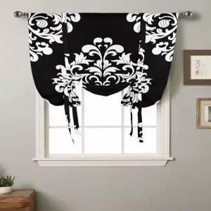 토카홈 창문용 커튼 타이업 바로크 블랙 주방 조절식 풍선 창문 음영 빈티지 다마스크 클래식 플로럴