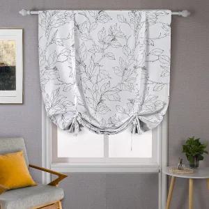 드트어웨이 창문용 커튼 타이업 라이언 스케치 꽃 가지 잎 블랙아웃 안감 작은 조절 가능한 풍선 막대 포켓