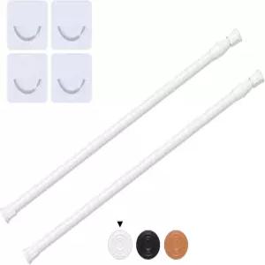 2개의 흰색 소형 텐션 로드 12~20인치 조절식 커튼 미니 옷장 스프링 창문 찬장 주방 캐비닛 냉장고용