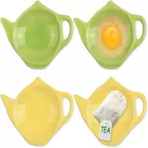 DS. 독특한 스타일 4조각 찻주전자 모양 티백 홀더 소스 디저트용 코스터 양념 접시(초록색과 노란색)