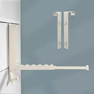 의류용 도어 건조대 위 - 다양한 두께를 위한 브래킷 2개 모든 금속 접이식 의류 레일(보리 화이트)