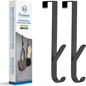 오버 더 도어 더블 행거 후크 코트 모자 로브 수건 걸이용 메탈 트윈 정리함 - 블랙 2종 세트