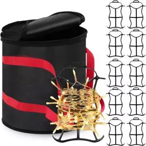 Shihaneee 크리스마스 홀리데이 스트링 라이트 보관 정리함 10개와 가방 용기 코드 로프 릴 랩(블랙 레드)