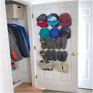 에벨롯스 오버 더 도어 5단 신발 및 모자 랙 - 헤비 듀티 금속 옷장 정리함 최대 12켤레의 40캡 또는