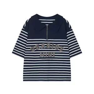 꼼빠니아 반집업 스트라이프 반팔 티셔츠_CADU4WKS030
