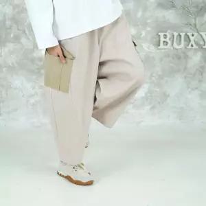 벅시루 여성 브랜디 건빵배색 여자 미시 8부 밴딩 통바지 배기 슬랙스