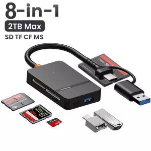 USB C 8in1 카드 리더기 다기능 지원 SD/TF/CF/MS 읽기 5Gbps 쓰기 U 디스크 플래시 어댑터