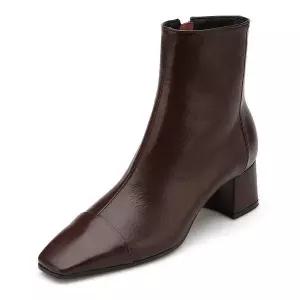 출근룩 아멜리에 Hiba 여성 양가죽 라인스티치 앵클부츠 AM211539