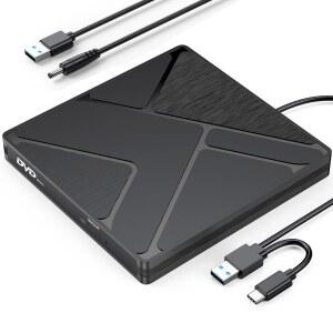 FEMORO 노트북 외장 CD/DVD 드라이브 [전원 코드로 업데이트됨] USB 3.0 / USBC CD 버너 DVD 플레이어, Pro Air PC Mini PC용 ROM 디스크 리더 라이터, Windows 11 /10 /8 /7, MacOS, Linux