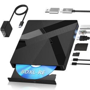 Wabacon 외장 블루레이 드라이브, 40Gbps 블러레이 버너(HDMI 및 LAN 포함), 100GB BDXL-RE 디스크 읽기/쓰기 지원, PC 노트북용 블루레이/DVD 드라이브(Windows Linux MacOS)