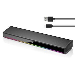 데스크탑 PC용 하빗 컴퓨터 스피커, 다이내믹 LED 조명이 장착된 블루투스 5.3 PC 사운드바, 하이파이 스테레오, 포터블 PC, 노트북, 태블릿용 게이밍 스피커