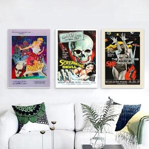 호환 클래식 빈티지 벽 예술 HD 캔버스 포스터 공포 프린트  공상 과학 영화 커버  외부 공간 테마  거실