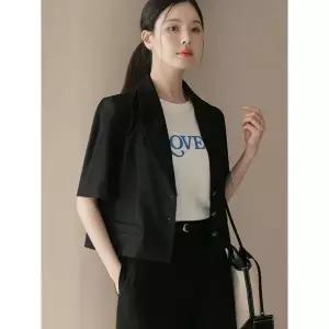 시크라인 XXL까지 테일러드카라 볼드버튼 크롭 자켓 여름 더블버튼 정장 하객룩 오피스.._P396298376