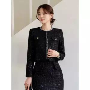 시크라인 모베펄 라운드넥 트위드 자켓 빅사이즈 하객룩 연말룩 모임룩_P351447989