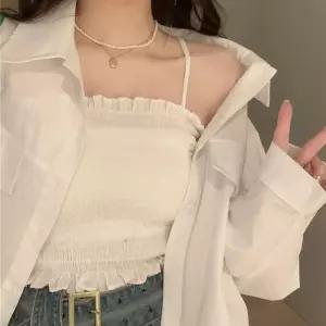 레이어드 포인트 스모크 밴딩 레이스 나시탑 nOO8+8Haq