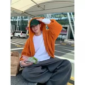남성 니트 캐주얼 오렌지 후드 댄디 집업 카디건 SPO마켓1