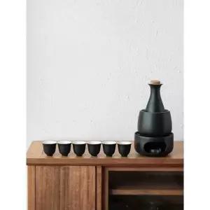 도자기 사케 워머 세트 따뜻한 정종 막걸리 청주 검정 주전자 술잔