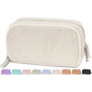 [미국배송] 수에즈 대용량 필통 펜 파우치 3칸이 있는 부드러운 코듀로이 가방 여러 개의 포켓 튼튼한 지퍼 틴 걸스 칼리지용 귀여운 학용품 가방 정리함 베이지