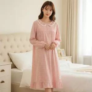 MJ CZ 187286 순면 여성 잠옷 아사면 원피스 실내복 드레스