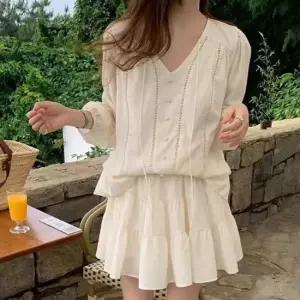 페미닌 세트 블라우스 미니 스커트 투피스