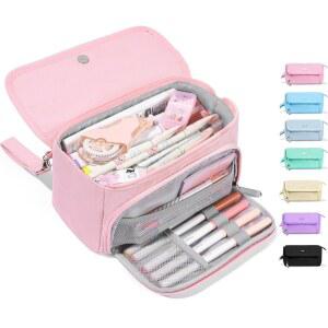 [미국배송] 수에즈 초대형 필통 3개의 수납공간이 있는 대용량 연필 가방 200개의 연필을 보관할 수 귀여운 파우치 지퍼가 달린 휴대용 문구용 펜 여학생용 에스테틱 학용품 핑크