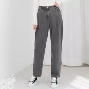 여자 오버핏 배기 청바지 롤업 데님 그래이 빅사이즈 Vbs7+9QCN