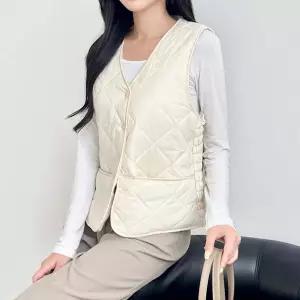 여자 밍크 안감 허리 라인 밴딩 실내 간편 이너 방한 패딩 조끼