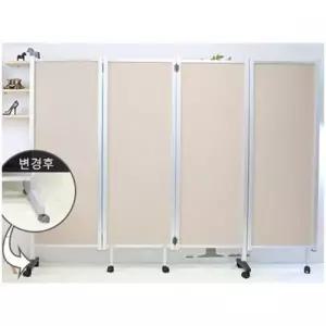 그루브 파스텔 4폭 접이식 파티션 이동형 화이트 하단부 스톱퍼이동식